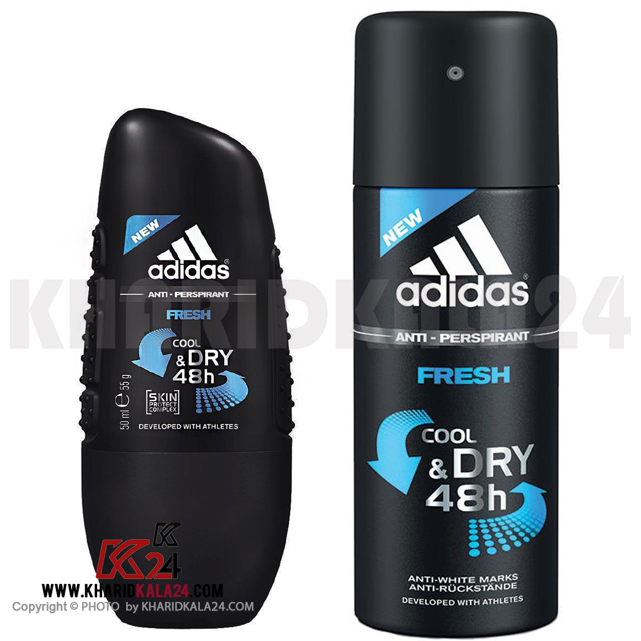 Adidas-Fresh--Roll-On-Deodorant-For-Men-50ml-with-fresh-spray ست اسپری مردانه آدیداس مدل Fresh حجم 150 میلی لیتر به همراه رول ضد تعریق مردانه حجم 50 میلی لیتر