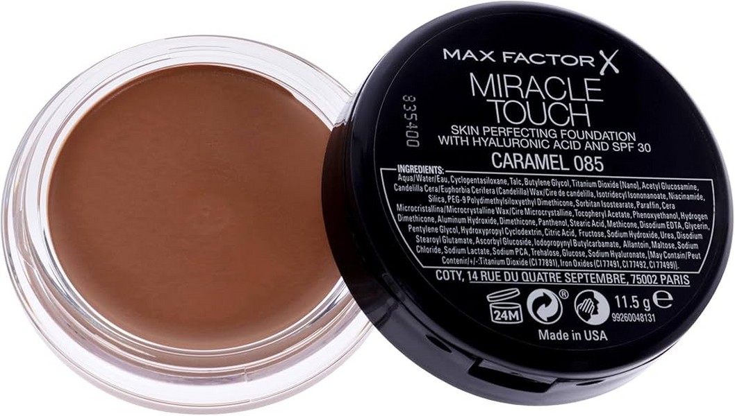 اوتلت کرم پودر مکس فکتور مدل Miracle Touch شماره 085 حاوی هیالورونیک اسید و SPF30